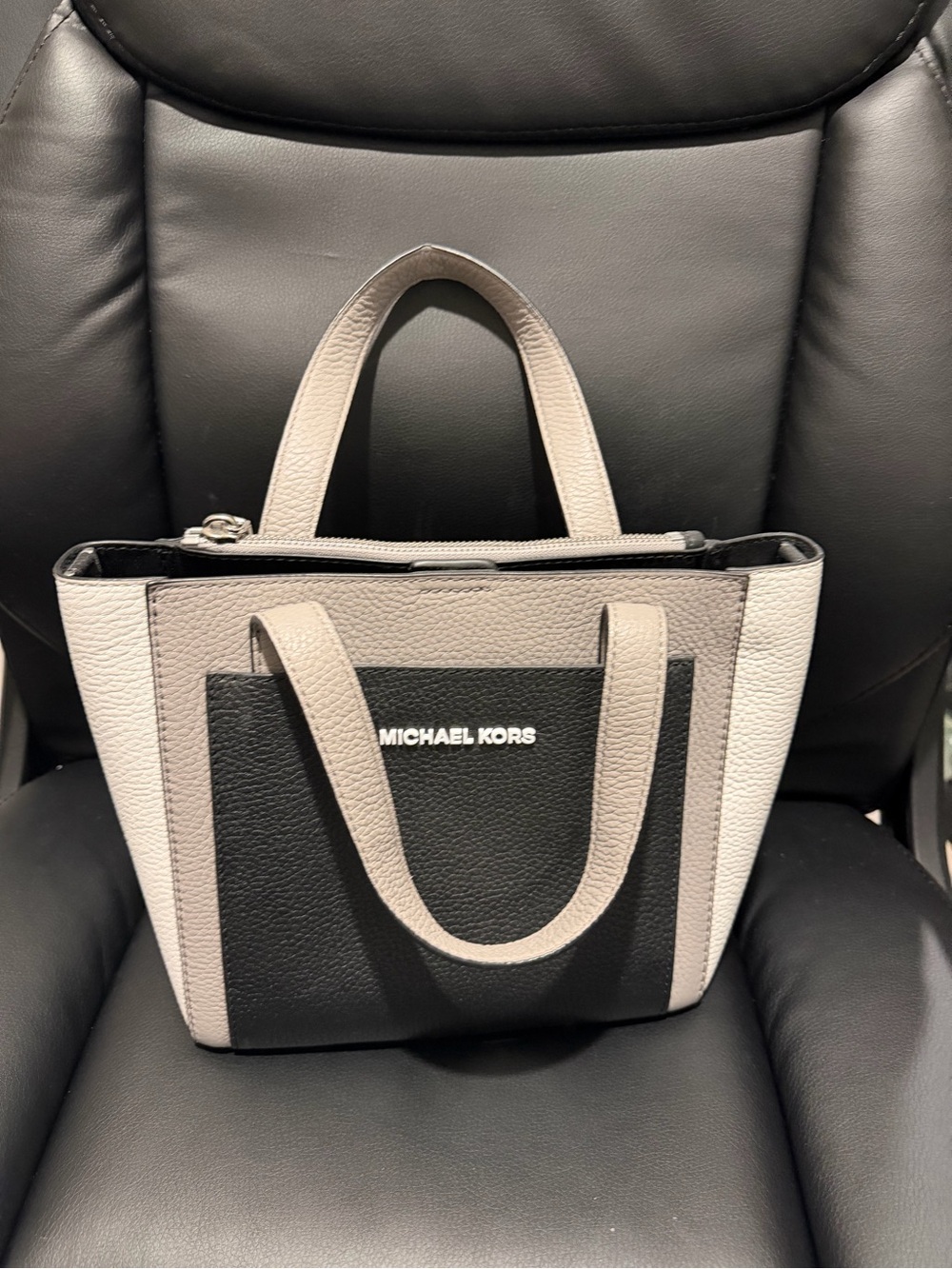 Michael Kors Black and Gray Pebbled Leather Satchel